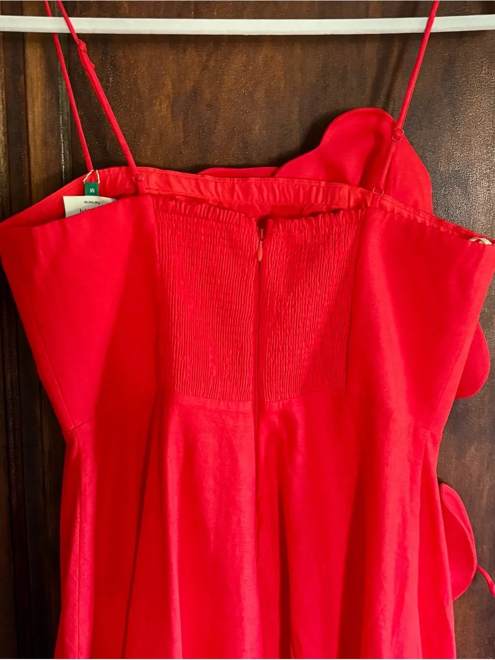 NWT - FARM Rio Garden Appliqué Linen Blend Midi Dress Red - Size: Medium - Picture 4 of 11